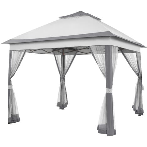 Yaheetech Gazebo da Giardino/Cerimonia 330 x 330 x 271-291 cm per Campeggio/Stand/Piscina Telo Impermeabile in Metallo Struttura Tubolare Grigio