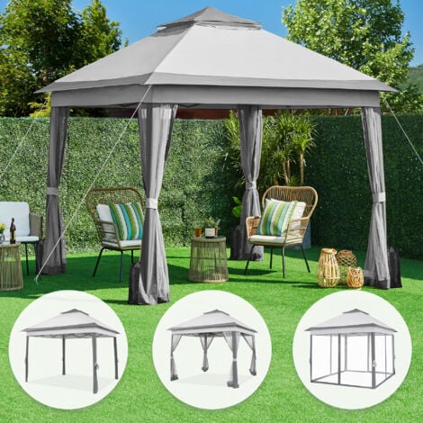 Yaheetech Gazebo da Giardino/Cerimonia 330 x 330 x 271-291 cm per Campeggio/Stand/Piscina Telo Impermeabile in Metallo Struttura Tubolare Grigio