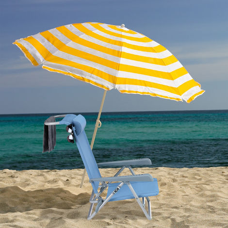 Relaxdays Sedia Pieghevole, Poggiatesta, Apribottiglia, Braccioli Regolabili, 120 kg, Plastica, Acciaio, Blu