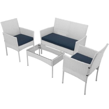 Set Salotto Completo Divano Poltrone Tavolino Poly Rattan Arredo Giardino Bianco