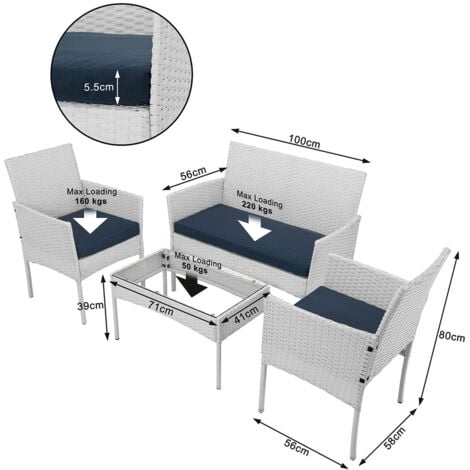 Set Salotto Completo Divano Poltrone Tavolino Poly Rattan Arredo Giardino Bianco