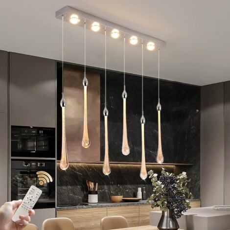 Ganeed Lampade a Sospensione in Cristallo, Lampadari a LED Moderna Dimmerabile con Goccia di Vetro a Bolla, Lampadario a LED Integrato a 6 Luci per Sala da Pranzo dell'Isola della Cucina