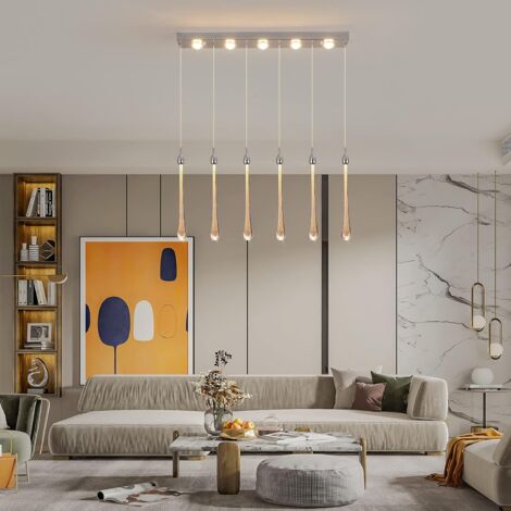 Ganeed Lampade a Sospensione in Cristallo, Lampadari a LED Moderna Dimmerabile con Goccia di Vetro a Bolla, Lampadario a LED Integrato a 6 Luci per Sala da Pranzo dell'Isola della Cucina