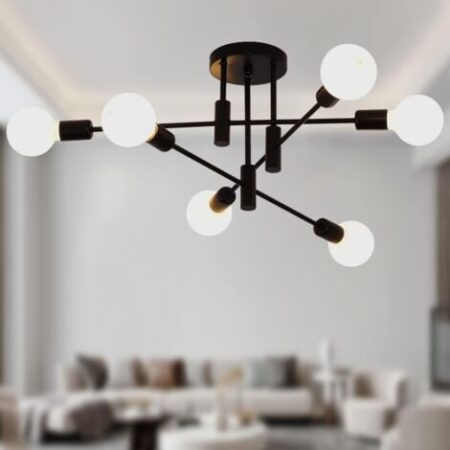 Ganeed Lampadario moderno lampada a sospensione regolabile in altezza 6 luci metallo industriale vintage staffa lampadario per soggiorno sala da pranzo camera da letto foyer, nero