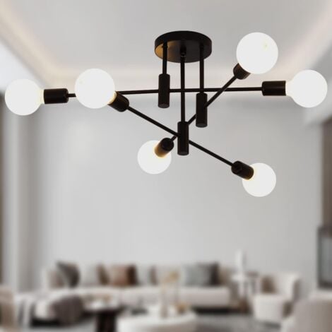 Ganeed Lampadario moderno lampada a sospensione regolabile in altezza 6 luci metallo industriale vintage staffa lampadario per soggiorno sala da pranzo camera da letto foyer, nero