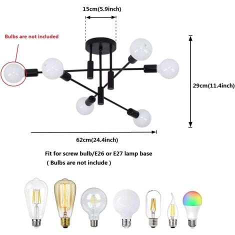 Ganeed Lampadario moderno lampada a sospensione regolabile in altezza 6 luci metallo industriale vintage staffa lampadario per soggiorno sala da pranzo camera da letto foyer, nero