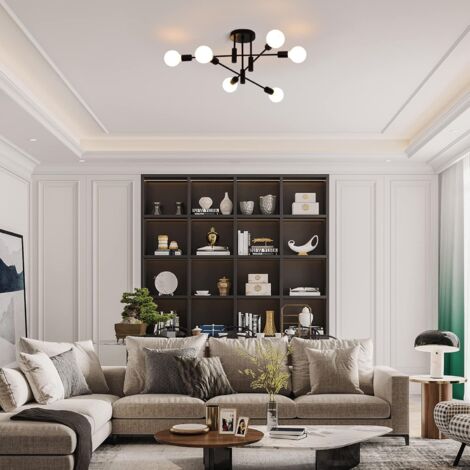 Ganeed Lampadario moderno lampada a sospensione regolabile in altezza 6 luci metallo industriale vintage staffa lampadario per soggiorno sala da pranzo camera da letto foyer, nero