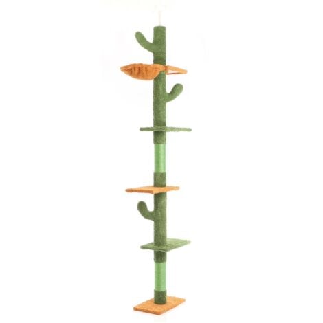 Fudajo Albero tiragraffi a soffitto verde 229-275cm Altezza regolabile con 4 livelli e sisal Gatti