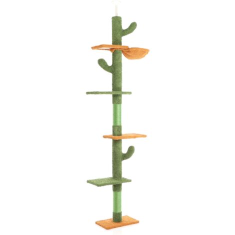 Fudajo Albero tiragraffi a soffitto verde 229-275cm Altezza regolabile con 4 livelli e sisal Gatti