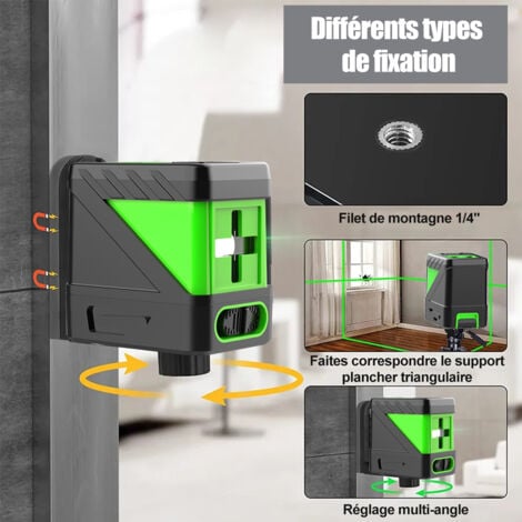 Livella Laser a croce verde, SDLOGAL linea laser Autolivellante, con base, linea trasversale/orizzontale/verticale, 20 m, per interni ed esterni (batteria non inclusa)