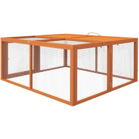 PawHut Conigliera in Legno e Acciaio Pieghevole 110x105x50 cm Arancione