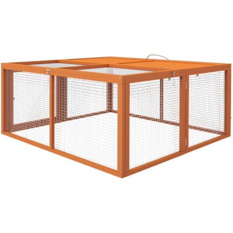 PawHut Conigliera in Legno e Acciaio Pieghevole 110x105x50 cm Arancione