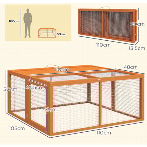 PawHut Conigliera in Legno e Acciaio Pieghevole 110x105x50 cm Arancione