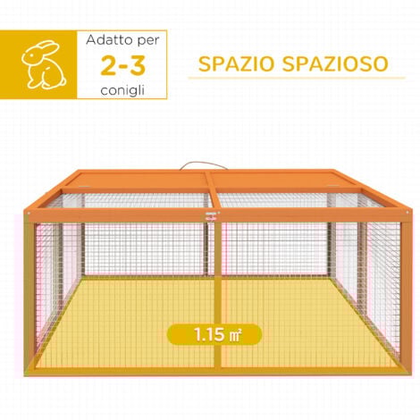PawHut Conigliera in Legno e Acciaio Pieghevole 110x105x50 cm Arancione