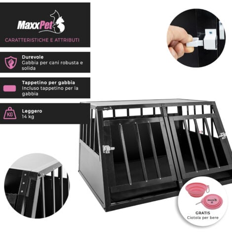 MaxxPet Trasportino Cani Auto - Box per cani per auto - Pieghevole - Gabbia per Cani con 2 Porte - Cane Kennel - Trasportino Per Cani e Gatti - Trasportino per Cani In Alluminio Pro - 89x69x50 cm