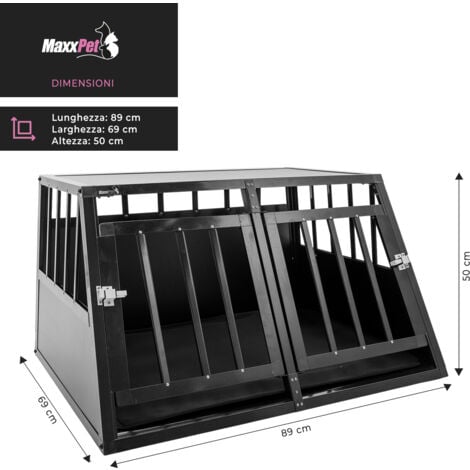 MaxxPet Trasportino Cani Auto - Box per cani per auto - Pieghevole - Gabbia per Cani con 2 Porte - Cane Kennel - Trasportino Per Cani e Gatti - Trasportino per Cani In Alluminio Pro - 89x69x50 cm