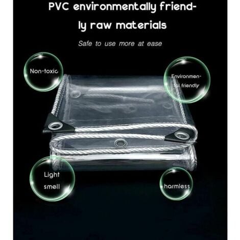 Ulisem Trasparente con Occhielli Resistente PVC Pergola Tetto per Terrazza Copertura 360 g/m² Telo Industriale Telo Telo Telo in plastica Trasparente Impermeabile 0,35 mm 2x2 m