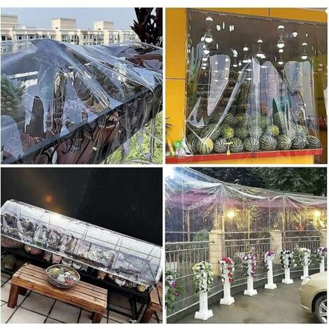 Ulisem Trasparente con Occhielli Resistente PVC Pergola Tetto per Terrazza Copertura 360 g/m² Telo Industriale Telo Telo Telo in plastica Trasparente Impermeabile 0,35 mm 2x2 m