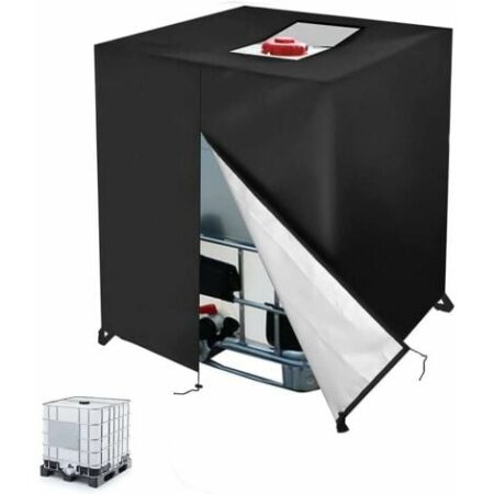 Copertura per serbatoio dell'acqua IBC Ulisem 1000L Copertura per contenitore Serbatoio dell'acqua Antipioggia con cerniera Antivento Anti-UV 420D Resistente agli strappi