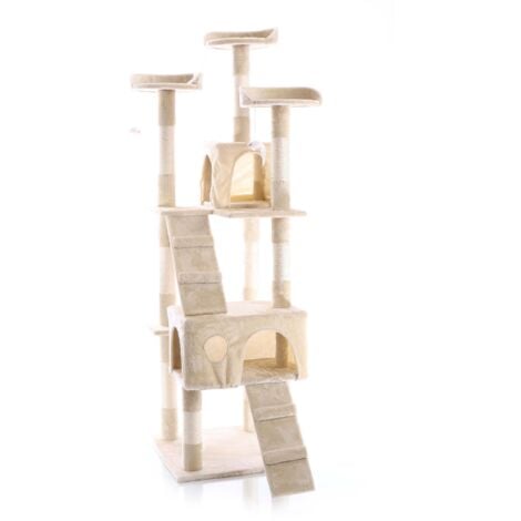 Albero tiragraffi beige 170 cm con piattaforme, cuccette e scale