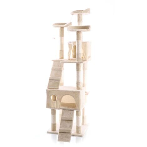 Albero tiragraffi beige 170 cm con piattaforme, cuccette e scale