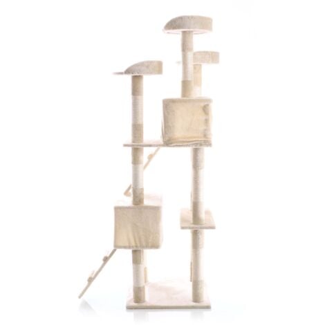 Albero tiragraffi beige 170 cm con piattaforme, cuccette e scale