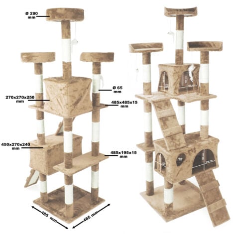 Albero tiragraffi beige 170 cm con piattaforme, cuccette e scale