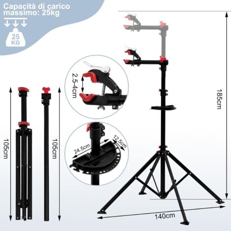 WOLTU Supporto di Manutenzione per Bicicletta, Porta Bici con Testa Girevole a 360°, Carico 25 kg, Altezza Regolabile, Quadrangolare