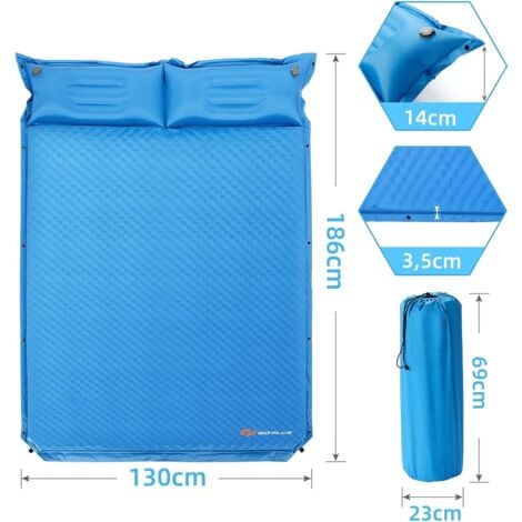 GOPLUS Letto Gonfiabile da Campeggio, Materasso Gonfiabile in PVC e Spugna con Cuscini, Facile da Sgonfiare e Trasportare, 186 x 130 x 3,5 cm (blu)