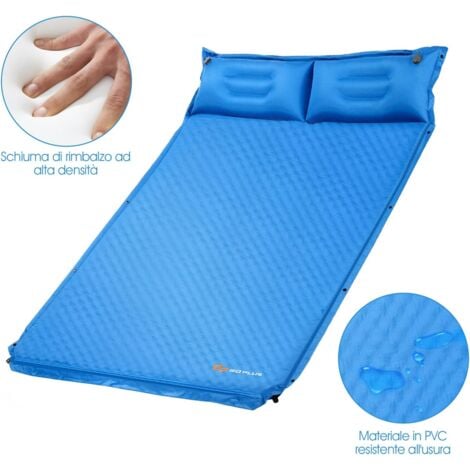 GOPLUS Letto Gonfiabile da Campeggio, Materasso Gonfiabile in PVC e Spugna con Cuscini, Facile da Sgonfiare e Trasportare, 186 x 130 x 3,5 cm (blu)