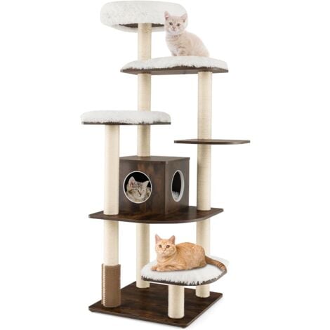 GOPLUS Tiragraffi per Gatti, 86,5 x 86,5 x 176 cm, Carico 15 kg, Tronchi in Sisal, Cuscino Rimovibile Lavabile, Ideale per Gatti Grandi Adulti (Marrrone)