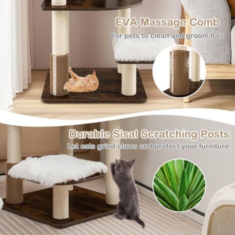 GOPLUS Tiragraffi per Gatti, 86,5 x 86,5 x 176 cm, Carico 15 kg, Tronchi in Sisal, Cuscino Rimovibile Lavabile, Ideale per Gatti Grandi Adulti (Marrrone)