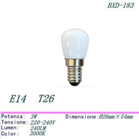 LAMPADINA LAMPADA FRIGORIFERO FRIGO CONGELATORE CAPPA E14 3W LED 3000K BXD-183