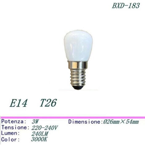 LAMPADINA LAMPADA FRIGORIFERO FRIGO CONGELATORE CAPPA E14 3W LED 3000K BXD-183