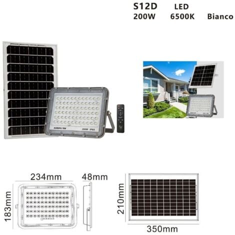 FARO LED FARETTO PANNELLO SOLARE CREPUSCOLARE TELECOMANDO 200W ET-31142 S12D