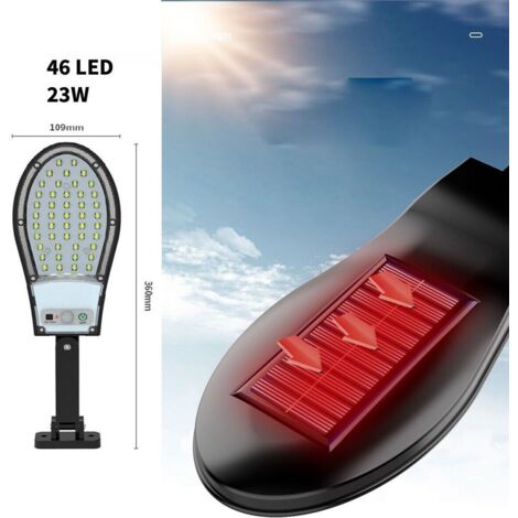 FARO LAMPIONE 46 LED SMD STRADALE PANNELLO SOLARE FOTOVOLTAICO SENSORE IP65 23W