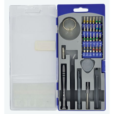 Tivoly • Confezione da 32pz Apertura e Riparazione Smartphone contenente gli inserti per viti pentalobe per iPhone da 4 a 14, una ventosa, pinze di precisione e tutti gli attrezzi per smontare il tuo