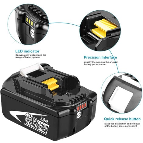 Batterie,2x 5.5Ah BL1850 18V Li-Ion LXT Batteria agli ioni di litio BL1850B BL1830 con LED,Compatibile con lo strumento a batteria Makita