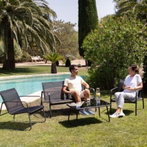 Set da giardino 4 posti CAPRI NIGHT, tavolino da esterno + divano 2 posti + 2 poltrone, nero, resistente ai raggi UV