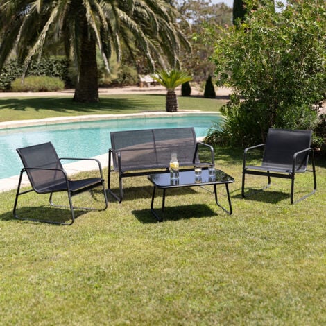 Set da giardino 4 posti CAPRI NIGHT, tavolino da esterno + divano 2 posti + 2 poltrone, nero, resistente ai raggi UV