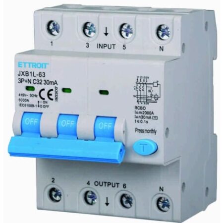 Ettroit Interruttore Magnetotermico Differenziale 3P+N 32A 30mA 380V-6KA JX263261