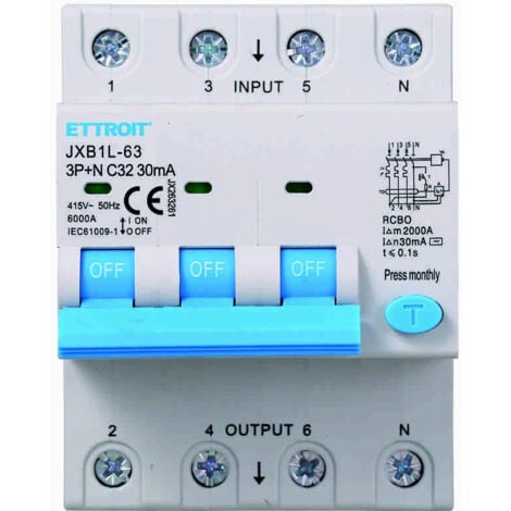 Ettroit Interruttore Magnetotermico Differenziale 3P+N 32A 30mA 380V-6KA JX263261