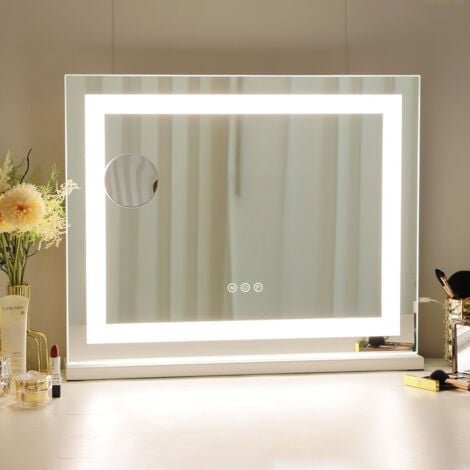 FENCHILIN specchio con lampada regolabile a 3 effetti di luce da appendere a parete / scrivania specchio per il trucco specchio da bagno grande bianco 58cm x 46cm