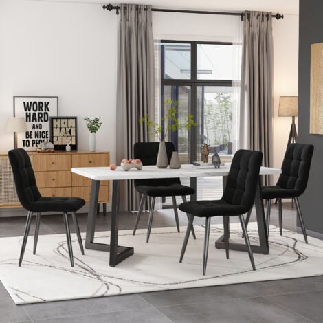 Tavolo da Pranzo 117x68 cm, (1 Pezzo), Struttura in Metallo, Tavolo da Pranzo Moderno Rettangolare con Motivo in Marmo con Gambe in Metallo, per Sala da Pranzo Soggiorno, Nero+Bianco