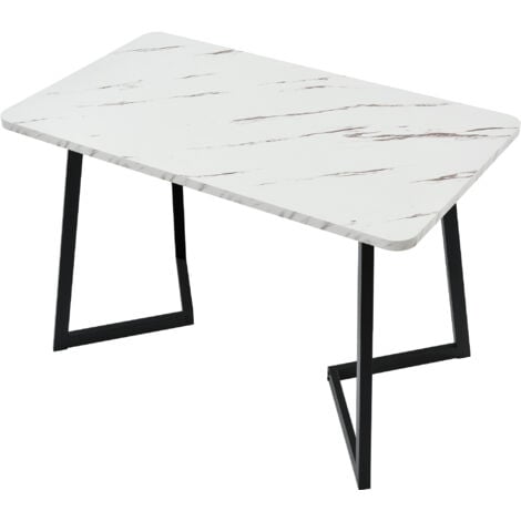 Tavolo da Pranzo 117x68 cm, (1 Pezzo), Struttura in Metallo, Tavolo da Pranzo Moderno Rettangolare con Motivo in Marmo con Gambe in Metallo, per Sala da Pranzo Soggiorno, Nero+Bianco