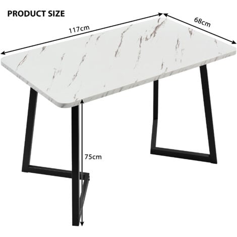 Tavolo da Pranzo 117x68 cm, (1 Pezzo), Struttura in Metallo, Tavolo da Pranzo Moderno Rettangolare con Motivo in Marmo con Gambe in Metallo, per Sala da Pranzo Soggiorno, Nero+Bianco