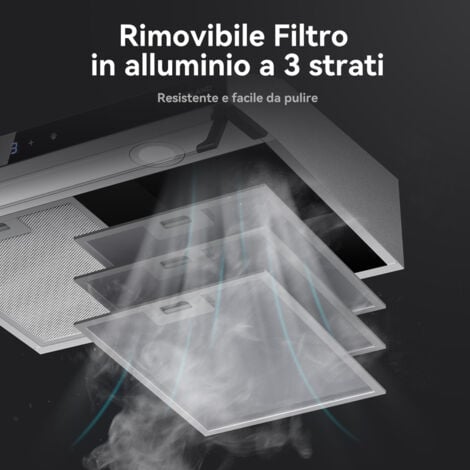 GASLAND Cappa aspirante bimotore da 60 cm da 333 m³/h, Cappa aspirante decorativa ad incasso con Evacuazione e Riciclaggio, Touch Control, 2 filtri a carbone - UC60SS - Argento
