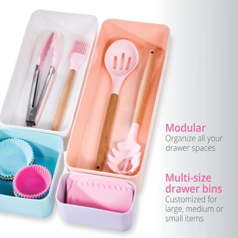 iDesign Organizer cassetti, Pratico organizer scrivania dalla serie di Rosanna Pansino, Organizer cucina in plastica riciclata in set da 4, colorato