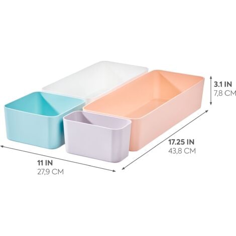 iDesign Organizer cassetti, Pratico organizer scrivania dalla serie di Rosanna Pansino, Organizer cucina in plastica riciclata in set da 4, colorato