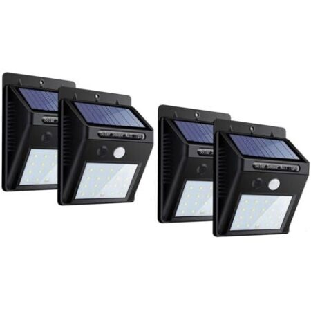 TEMPO DI SALDI 4 X Faro 20 Led Con Pannello Solare E Sensore Di Movimento Faretto Crepuscolare